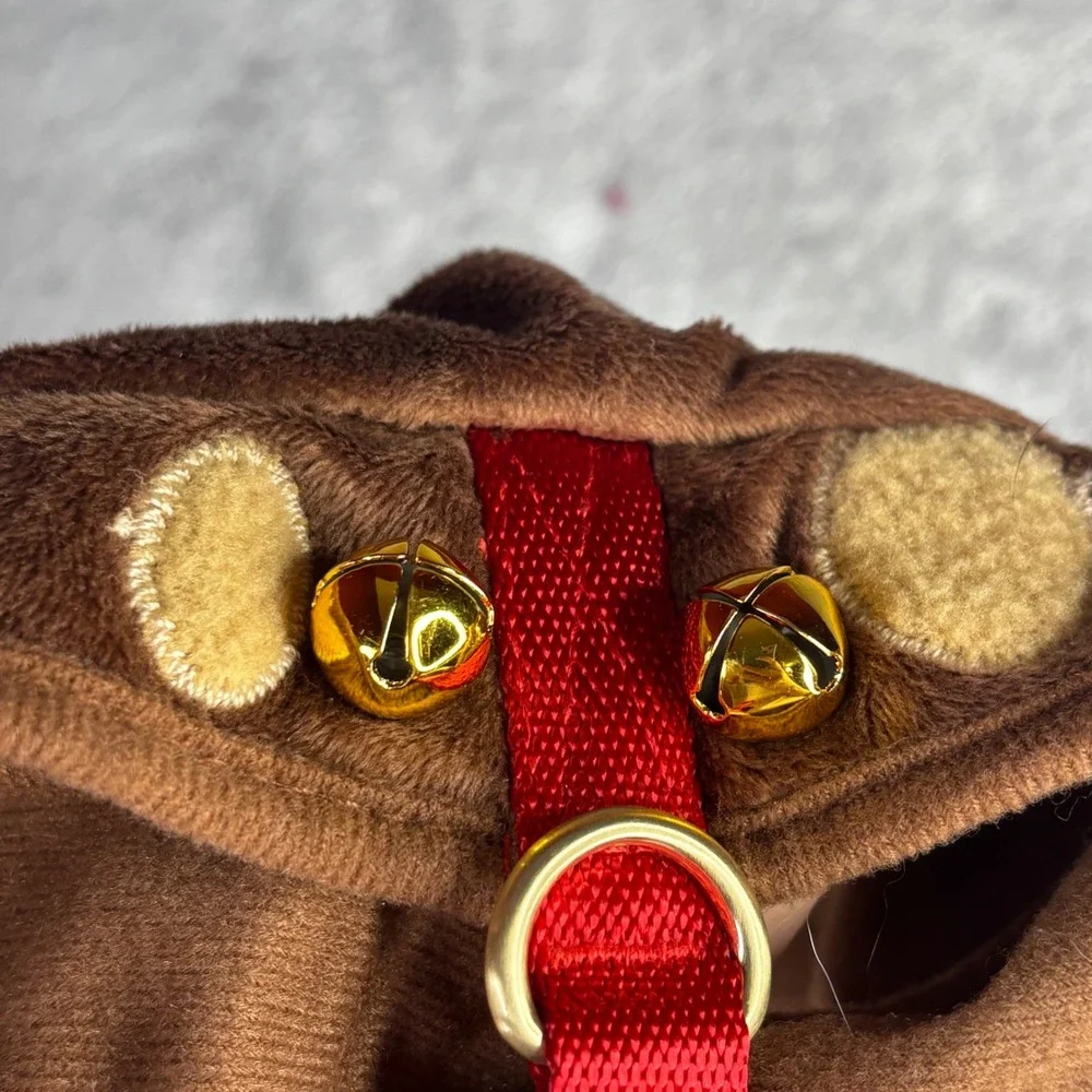 Holiday Reindeer Pet Harness Brown Red Plaid Small Christmas Costume Jingle Bell